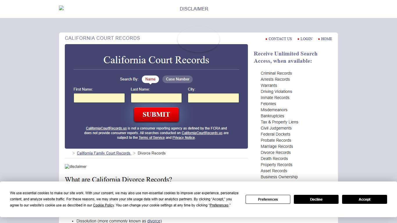 California Divorce Records Search | CaliforniaCourtRecords.us